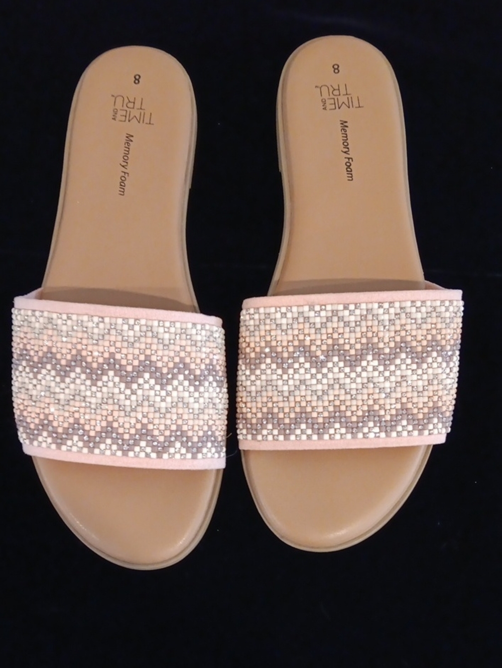 Time and Tru Rose Pink Beaded Slide Sandals